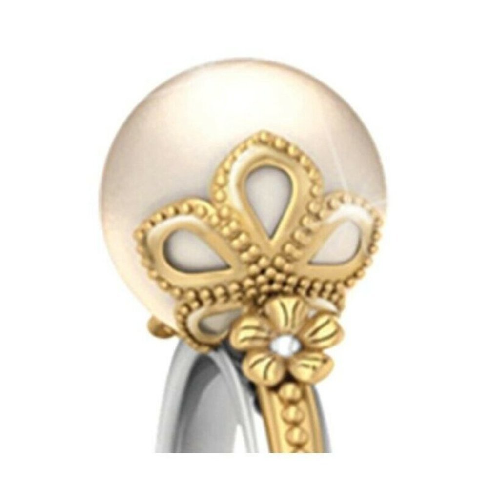 New 18k Yellow Gold 925 Silver Cultured Pearl Ring - Picture 3 of 4
